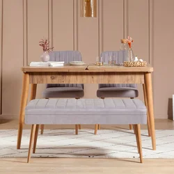 Hanah Home Set Trpezarijski sto, 2 trpezarijske stolice i klupa Vina 0701 3, Svetlosivi
