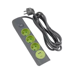 Retlux - Produžni kabl sa prekidačem, 3 utičnice (Tip E) + 1x USB-A + 1x USB-C, 1,4 m, siva