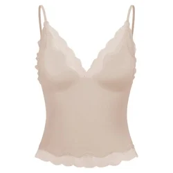cfab Top Deep Neck Lace Top bež