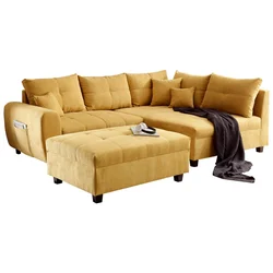 MID.YOU ECKSOFA inkl. Hocker, mikrovelur rumena