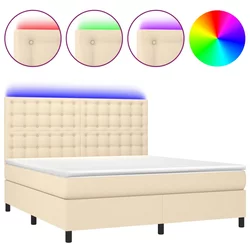 vidaXL vidaXL Box spring postelja z vzmetnico LED krem 160x200 cm blago, (20901862)