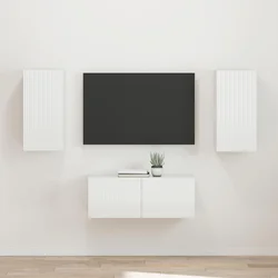 Set TV komoda Zidne 2 pcs Visoki sjaj bijela Konstruirano drvo
