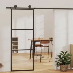 Klizna vrata s 3 panela od stakla ESG i aluminija 76 x 205 cm crna