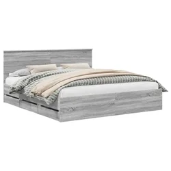 Vidaxl Konstrukcija postelje s predalom Siva Sonoma 200 x 200 cm