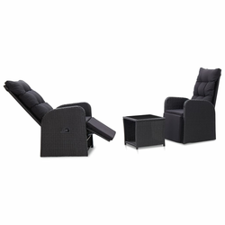 3-dijelni bistro set od poliratana s jastucima crni
