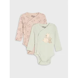 Sinsay - Pamučni bodi s dugim rukavima Winnie the Pooh 2 pack - pepaljasto zelena