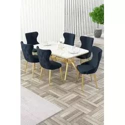 HANAH HOME Rasklopivi trpezarijski sto i stolice (7 delova) Esla White Marble Gold Anthracite