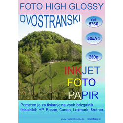 Foto Glossy dvostranski InkJet papir 260g A4x50 listov, visoke 5760 resolucije izpisa