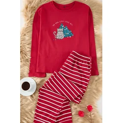 Trendyol Claret Red New Years Jersey Knitted Pajamas Set