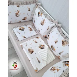Bubamara037 Set za krevetac sa ogradicom od jastuka sa karnerom Bambi, bez lastiša, Krem-Beli