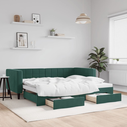 vidaXL Izvlečna dnevna postelja s predali temno zelena 90x200 cm žamet