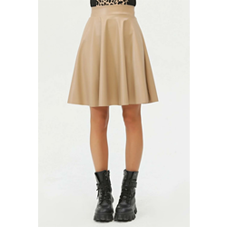 88854 Dewberry Flared Faux Leather Skirt-CREAM