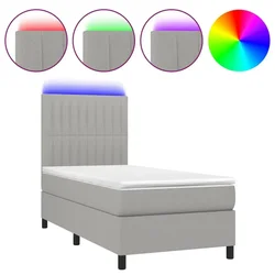 Vidaxl Box spring postelja z vzmetnico LED sv. siva 100x200 cm blago
