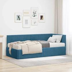 Kutni krevetni okvir s madracem s uzglavljem 2 pcs Plava Baršun