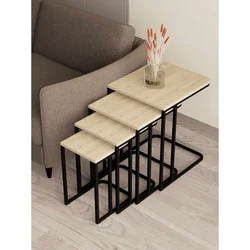 Hanah Home Tekerli set stolića (umetnuti), crna/travertin (4 kom)