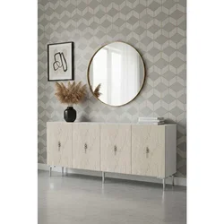 Hanah Home komoda Ayshe 180, 180 cm, bela / travertin / srebrna