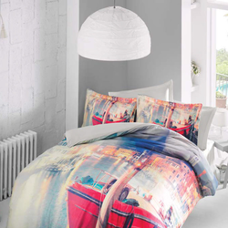 Posteljina za francuski ležaj 3D Saten D2, 200x220cm, Šarena