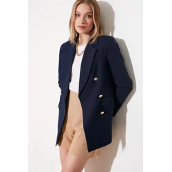 Trendyol Navy Blue Oversize Lined Double Breasted Closure Woven Blazer Jacket