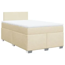 Vidaxl Box spring postelja z vzmetnico krem 120x200 cm blago
