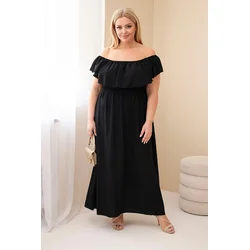 Maxi obleka Kesi Plus Size z volančki, črna