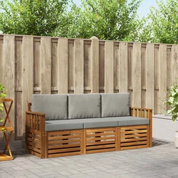 Setovi sofa 3 pcs Prirodna i svijetlo siva Čvrsto drvo akacije