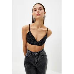 Trendyol Black Crop Woven Shiny Stone Bustier