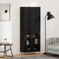 Highboard 2 pcs Crni hrast Inženjersko drvo i staklo