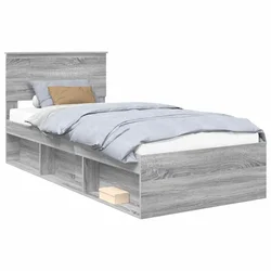 Vidaxl Konstrukcija postelje z vzglavjem Siva Sonoma 90 x 190 cm