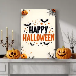 WallXpert slika na platnu 70100HALC-016, natpis Happy Halloween sa slepim miševima i zvezdicama, 70 x 100 cm