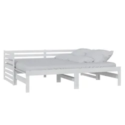 Vidaxl Izvlečna dnevna postelja bela trdna borovina 2x(90x200) cm