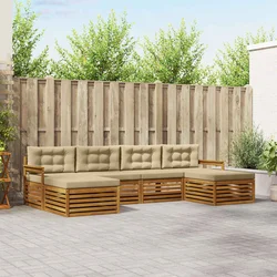 Setovi sofa s jastukom 6 pcs Prirodna i bež Čvrsto drvo akacije