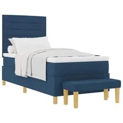 Vidaxl Postelja z vzmetnico z vzglavjem Modra 200 x 90 cm blago