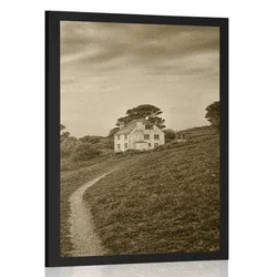 Plakat hiša na pečini v sepia varianti - 40x60 silver