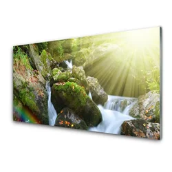 tulup.si Slika na steklu Rainbow slap narava stream 100x50 cm 2 obešalnika