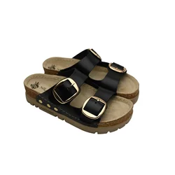 Niland Ženske anatomske kožne papuče, Sa 2 kaiša, Crne