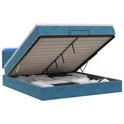 vidaXL Otomanska postelja z vzmetnico in LED Temno modra 140 x 190 cm
