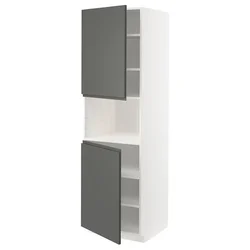 METOD Visoka omara za mv pečico+2vr/plc, bela/Voxtorp temno siva, 60x60x200 cm