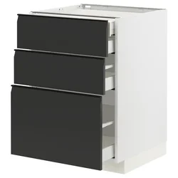METOD / MAXIMERA Pod.elem.3front/2dnj/1srd/1vis.fiok, bela/Upplöv boja antracita, mat, 60x60 cm