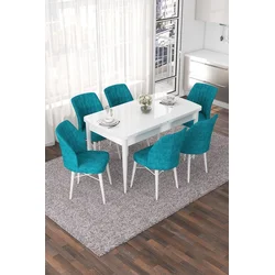 Hanah Home Set Trpezarijski sto i 6 stolica Nef, Tirkizno-beli