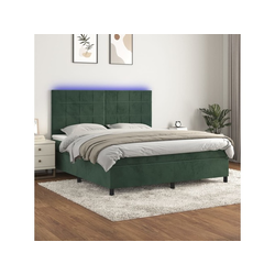 Krevet box spring s madracem LED tamnozeleni 180x200 cm baršun