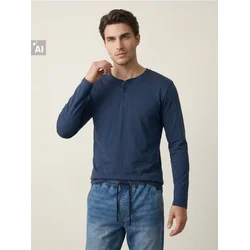 Sinsay - Pamučna henley majica sa dugim rukavima - grey blue