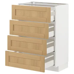 METOD / MAXIMERA Podni element 4 fronta/4 fioke, bela/Forsbacka hrastovina, 60x37 cm