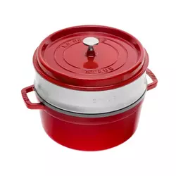 Cast iron Cocotte cooking pot, with steam cooking accessory, 24cm/3.79