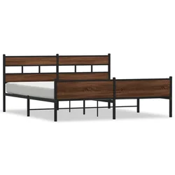 Vidaxl Kovinski posteljni okvir brez vzmetnice rjavi hrast 183x213 cm