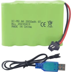YUNIQUE GREEN-CLEAN Polnilna baterija AA 6,0 V 2800 mAh z vtičem SM-2P in polnilnim kablom USB | Kompatibilna s TB141, TB142, DE37 - idealna za RC avtomobile, bagre, tovornjake in RC vozila