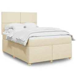 vidaXL Box spring postelja z vzmetnico krem 140x200 cm blago