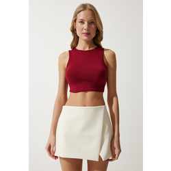 Happiness Istanbul Womens Burgundy Weightlifting Neck Crop Knitted Blouse