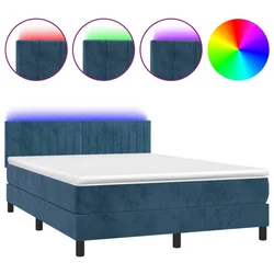 Vidaxl Box spring postelja z vzmetnico LED temno modra 140x200cm žamet