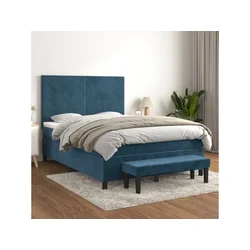 Den Box spring postelja z vzmetnico temno modra 140x200 cm žamet