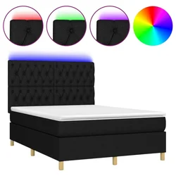 Vidaxl Box spring postelja z vzmetnico LED črna 140x200 cm blago